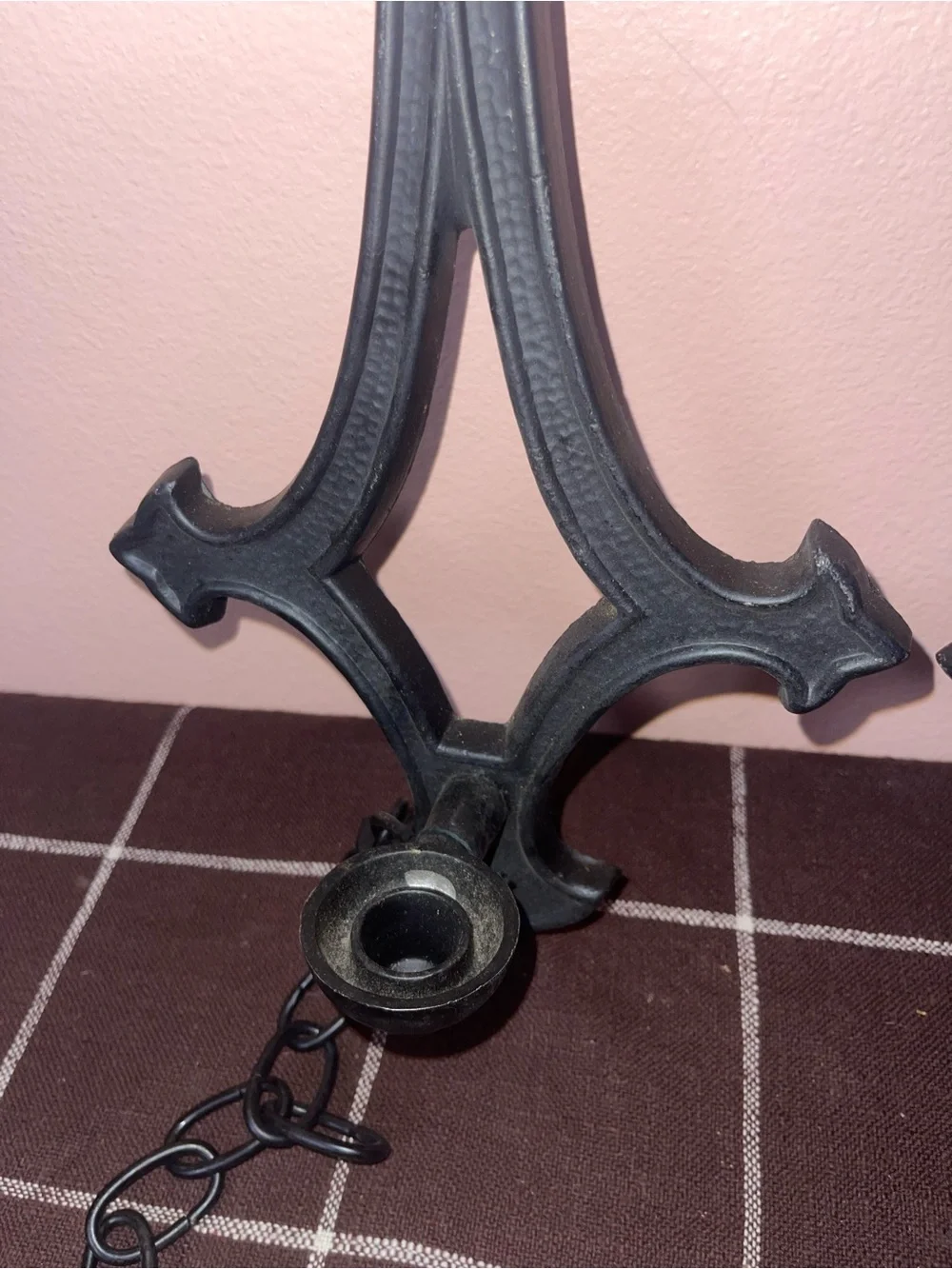 Vintage Gothic Spanish Revival Candle Sconce Pair With Chain